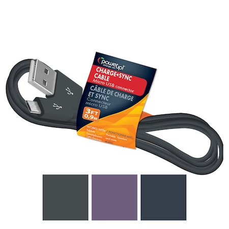 Power Up! USB Cable-Micro USB 3ft Braided Asst Colors 191-05511